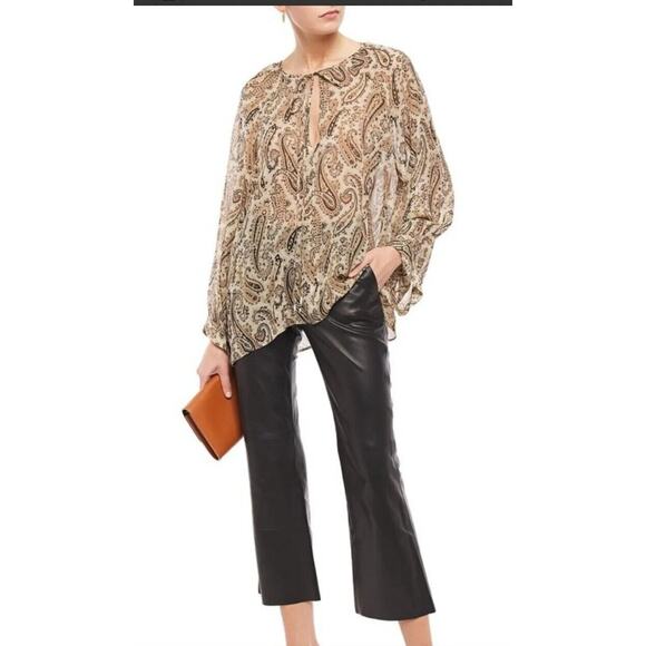 Nili Lotan Womens Silk Blouse Long Sleeves Paisley Print Acadia Beige Black XS - Picture 8 of 8